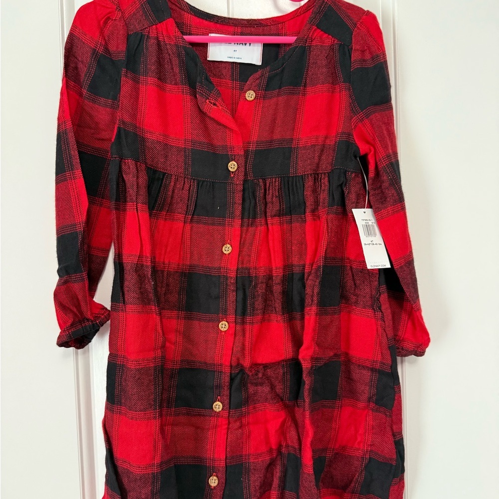 Red and Black Plaid Button-Up Dress